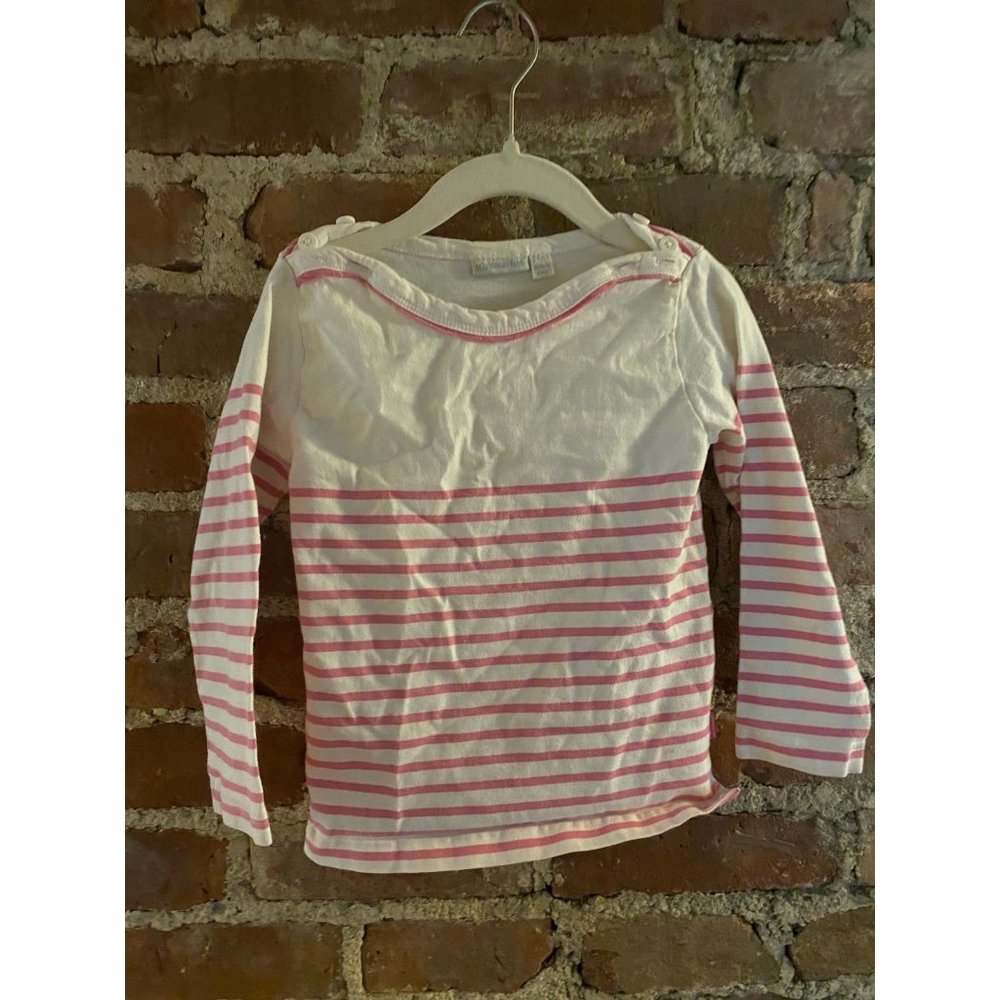 JoJo Maman Bebe Pink & White Breton Stripe Top 3-4y